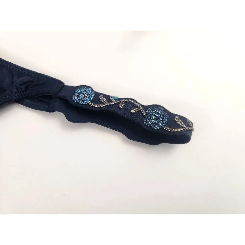 SMALL {Victoria's Secret} Blue {Rhinestones} Flowers Thong